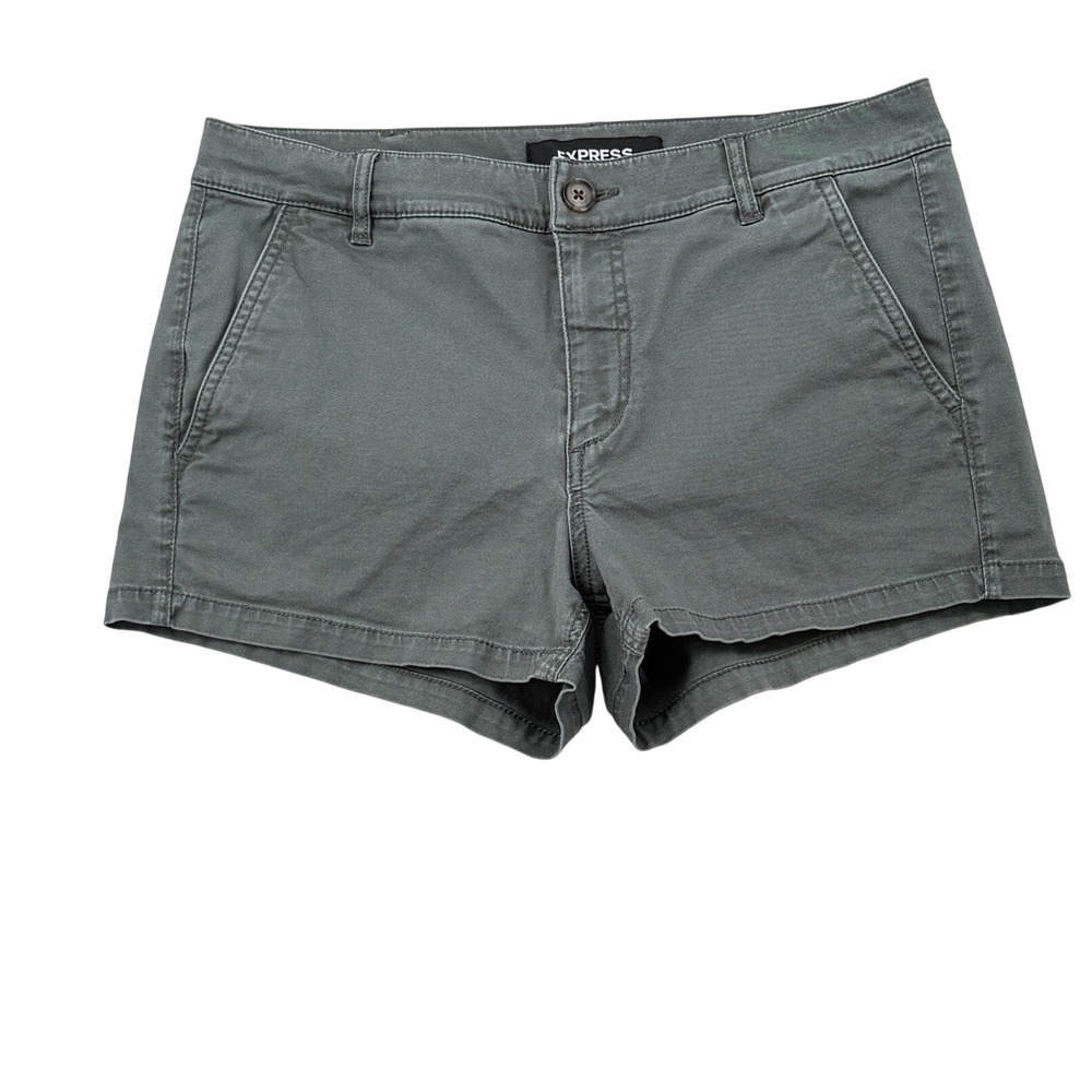 Express Shortie Mid Rise Chino Shorts Womens 6 Olive Army Green Stretch Twill
